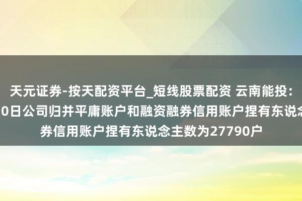 天元证券-按天配资平台_短线股票配资 云南能投：竣事2026年6月30日公司归并平庸账户和融资融券信用账户捏有东说念主数为27790户